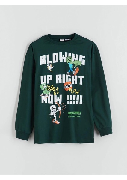 Bisiklet Yaka Minecraft Baskılı Erkek Çocuk Tişört (W5)