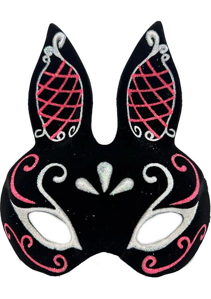 Siyah Süet Tavşan Maskesi Simli