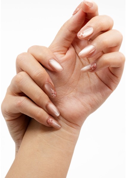 10'lu Pembe Kısa Oval TT1214 Tekrar Kullanılabilir El Yapımı Protez Takma Tırnak - Ten Rengi-Pembe-M