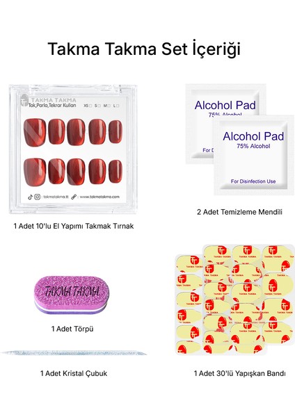 10'lu Kırmızı Kısa Kare TT1206 Tekrar Kullanılabilir El Yapımı Protez Takma Tırnak - Kırmızı-M indirimleri