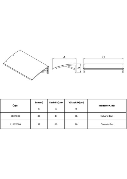 Metal Kapı Pencere Üstü Pratik Sundurma 115 cm x 60 cm x 25 cm Siyah modelleri