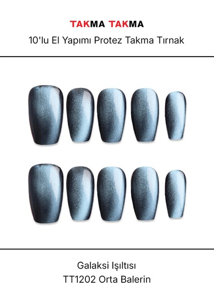 10'lu Mavi Orta Balerin TT1202 Tekrar Kullanılabilir El Yapımı Protez Takma Tırnak - Mavi-XS modelleri