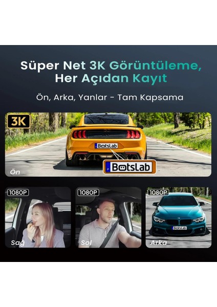 360+ Botslab G980H Pro 3k 4 Kameralı Wifi+Gps Akıllı Araç Içi Kamera +150° Geniş Açı+Yaya Algılama+Gece Görüşlü (128GB Hafıza Kartı Hediyeli) modelleri