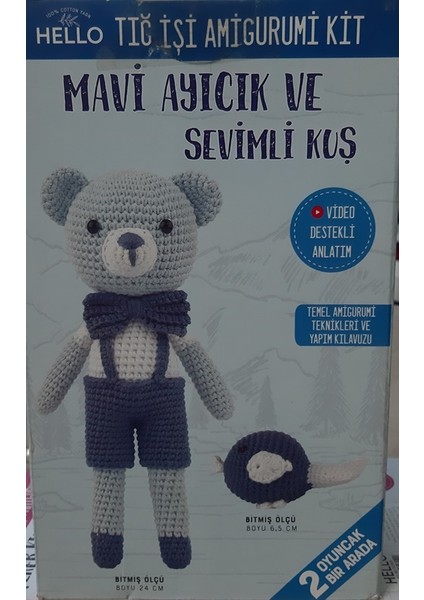 Hello Tığ Işi Amigurimi Kiti Mavi Ayıcık ve Sevimli Kuş