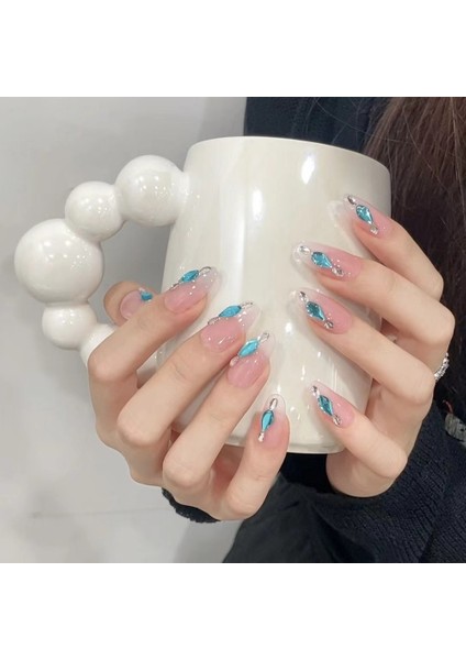 10'lu Pembe Kısa Oval TT1187 Tekrar Kullanılabilir El Yapımı Protez Takma Tırnak - Pembe-L