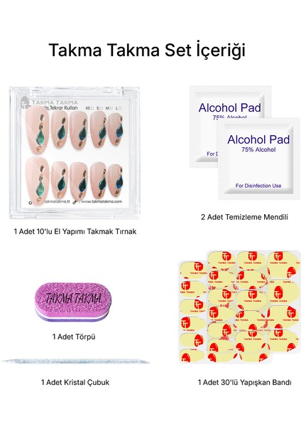 10'lu Pembe Kısa Oval TT1187 Tekrar Kullanılabilir El Yapımı Protez Takma Tırnak - Pembe-L