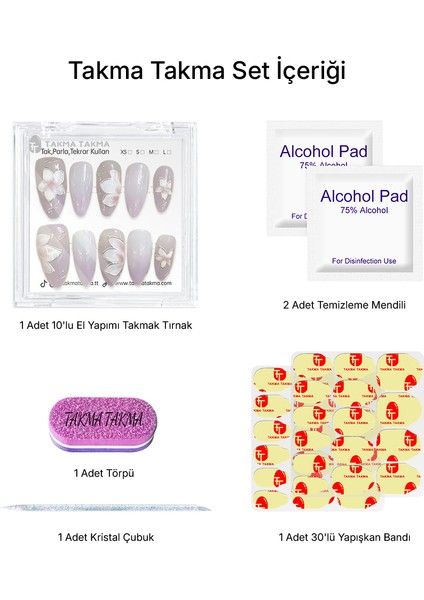 10'lu Beyaz Uzun Badem TT1185 Tekrar Kullanılabilir El Yapımı Protez Takma Tırnak - Beyaz-S