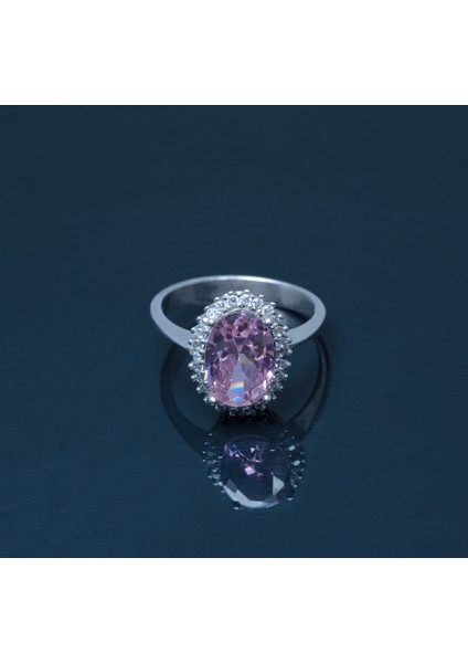 Oval Pembe Kunzit Taşlı 925 Ayar Gümüş Çiçek Tasarımlı Kadın Yüzük Parmağa Göre Ayarlanır 4.27 gr modelleri