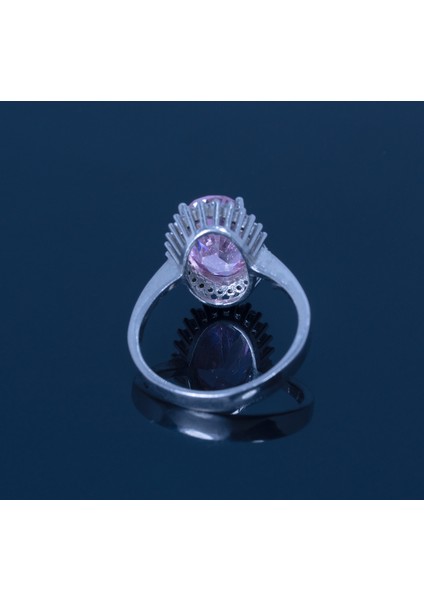 Oval Pembe Kunzit Taşlı 925 Ayar Gümüş Çiçek Tasarımlı Kadın Yüzük Parmağa Göre Ayarlanır 4.27 gr fırsatları