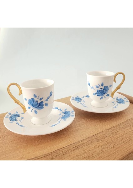 Mavi Gül Desen Kahve Fincanı 2'li Takım modelleri