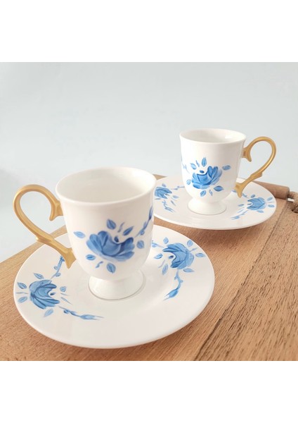 Mavi Gül Desen Kahve Fincanı 2'li Takım indirimleri