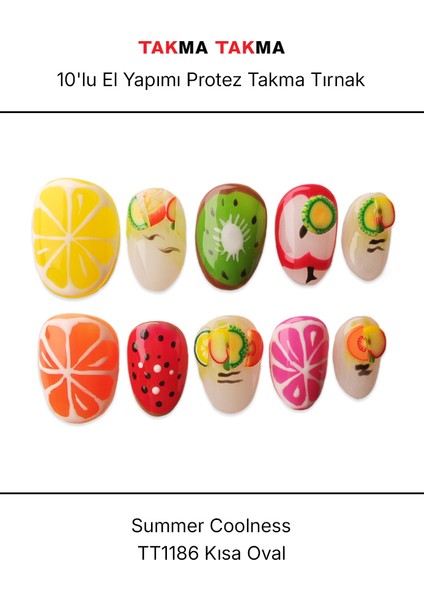 Tekrar Kullanılabilir El Yapımı Protez Takma Tırnak TT1186 - Summer Coolness - 10'lu modelleri