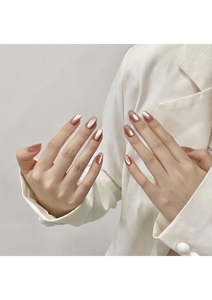 10'lu Ten Rengi Kısa Oval TT1182 Tekrar Kullanılabilir El Yapımı Protez Takma Tırnak - Ten Rengi-M