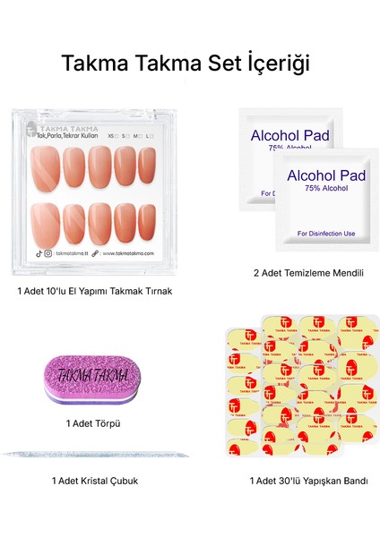 10'lu Ten Rengi Kısa Oval TT1182 Tekrar Kullanılabilir El Yapımı Protez Takma Tırnak - Ten Rengi-M