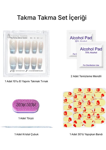 10'lu Mavi Orta Balerin TT1174 Tekrar Kullanılabilir El Yapımı Protez Takma Tırnak - Mavi-M indirimleri