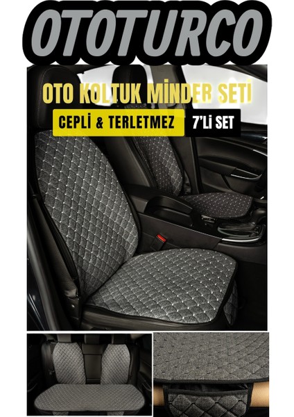 Terletmez Keten Cepli Kolay Montaj Ototurco Koltuk Koruyucu Kılıf Minder Seti (7li Tam Set)