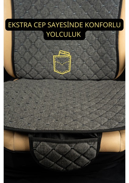 Terletmez Keten Cepli Kolay Montaj Ototurco Koltuk Koruyucu Kılıf Minder Seti (7li Tam Set)