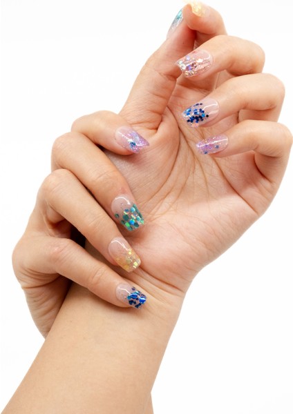 10'lu Renkli Kısa Balerin TT1184 Tekrar Kullanılabilir El Yapımı Protez Takma Tırnak - Renkli-L