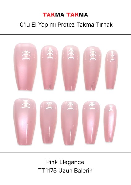 10'lu Pembe Kısa Balerin TT1175 Tekrar Kullanılabilir El Yapımı Protez Takma Tırnak - Pembe-M fırsatları