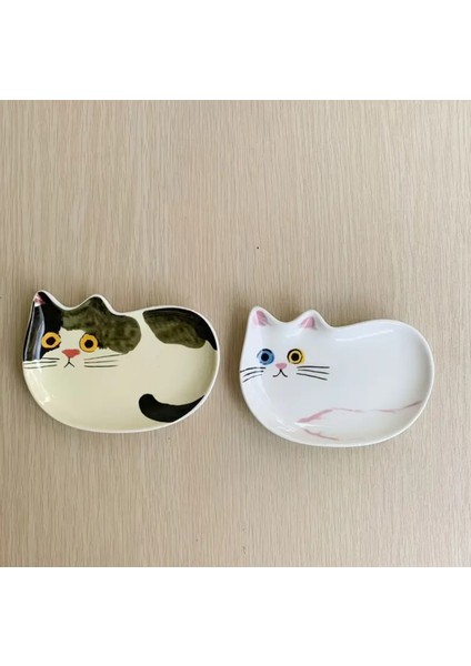 Iki Parçalı Set Japon Illüstrasyonlu Kedi Tabakları Yavru Kedi Serisi Baharat Tabakları