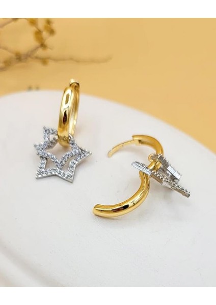 Işıltılı Gold-Silver Çift Yıldız Küpe fırsatları