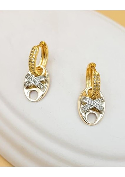 Gömme Taşlı Gold Düğme Küpe