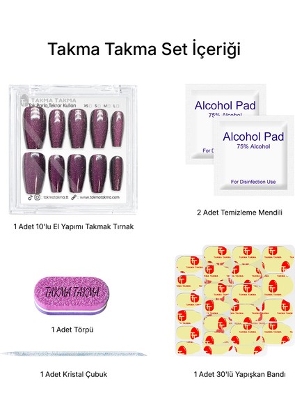 Tekrar Kullanılabilir El Yapımı Protez Takma Tırnak TT1165 - Night Purple - 10'lu fiyatları