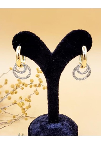 Işıltılı Gold-Silver Çift Halka Küpe