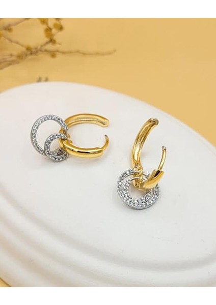 Işıltılı Gold-Silver Çift Halka Küpe fiyatları