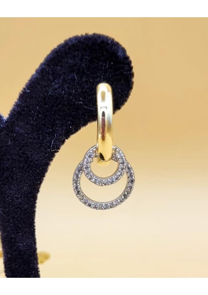 Işıltılı Gold-Silver Çift Halka Küpe modelleri