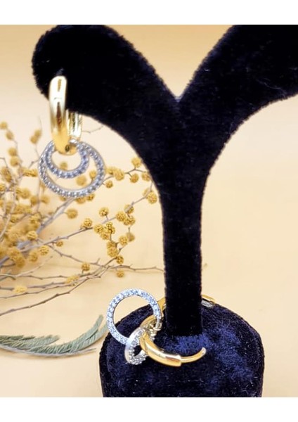 Işıltılı Gold-Silver Çift Halka Küpe fırsatları