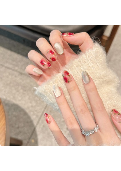 10'lu Renkli Orta Balerin TT1146 Tekrar Kullanılabilir El Yapımı Protez Takma Tırnak - Renkli-M