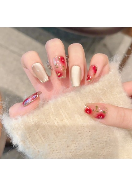 10'lu Renkli Orta Balerin TT1146 Tekrar Kullanılabilir El Yapımı Protez Takma Tırnak - Renkli-M