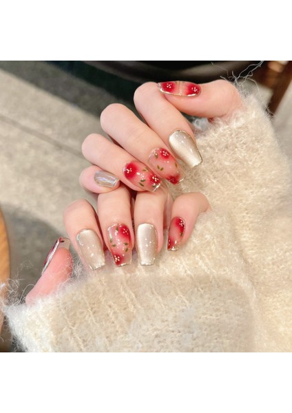 10'lu Renkli Orta Balerin TT1146 Tekrar Kullanılabilir El Yapımı Protez Takma Tırnak - Renkli-M