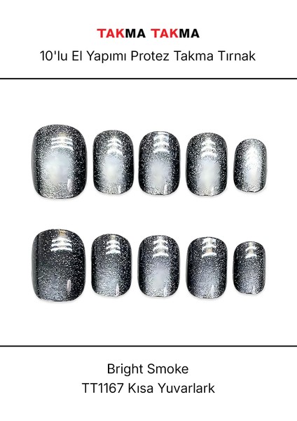 10'lu Gri Kısa Yuvarla TT1167 Tekrar Kullanılabilir El Yapımı Protez Takma Tırnak - Gri-XS fırsatları