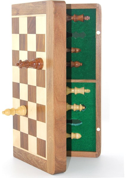 Mıknatıs Taşlı Ahşap Katlanabilir Kutulu Satranç Oyunu 35 cm