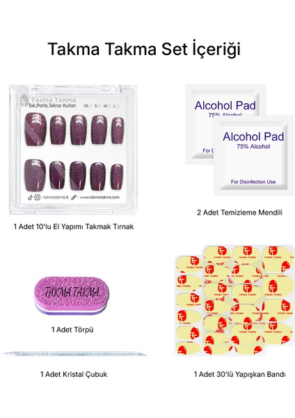 10'lu Mor Kısa Balerin TT1164 Tekrar Kullanılabilir El Yapımı Protez Takma Tırnak - Mor-XS indirimleri