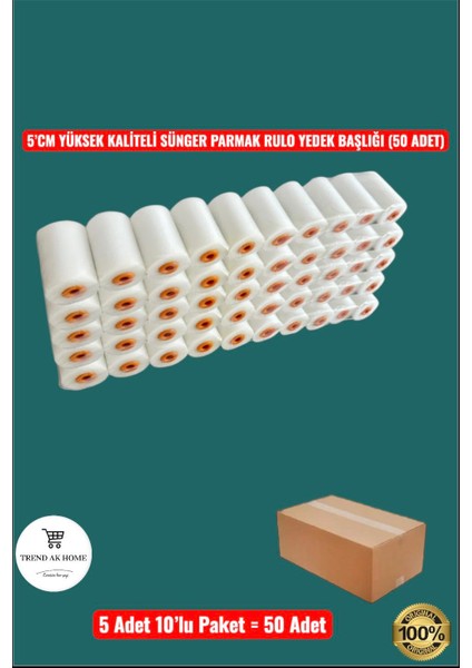5 cm Yüksek Kaliteli Sünger Parmak Rulo Yedek Başlığı (50 Adet)