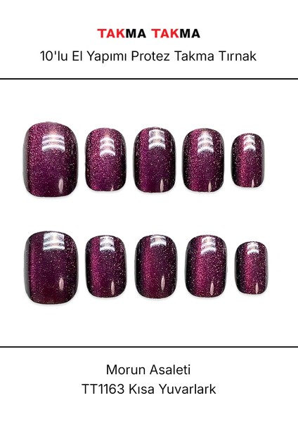 Tekrar Kullanılabilir El Yapımı Protez Takma Tırnak - Morun Asaleti - 10'lu TT1163