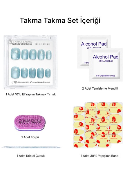 10'lu Mavi Kısa Yuvarlak TT1158 Tekrar Kullanılabilir El Yapımı Protez Takma Tırnak - Mavi-M indirimleri