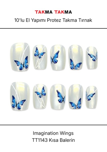 Tekrar Kullanılabilir El Yapımı Protez Takma Tırnak TT1143 - Imagination Wings - 10'lu