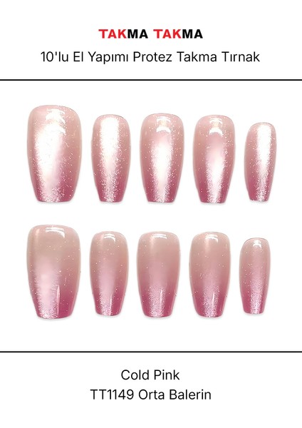 Tekrar Kullanılabilir El Yapımı Protez Takma Tırnak TT1149 - Cold Pink - 10'lu
