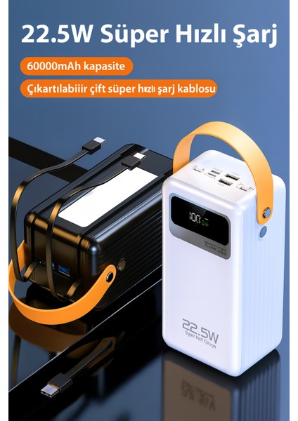 60000 Mah Ultra Kapasiteli Powerbank – Hızlı Şarj, Type-C & Ios Giriş, 2 Çıkışlı, LED Işıklı fiyatları