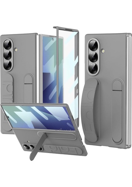 Samsung Galaxy Z Fold 7 Kılıf Elastik El Bandlı L Standlı Premium Orjinal Fold Yazılı Logo Kapak