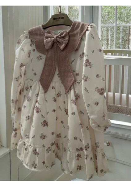 Kız Bebek/çocuk Fiyonklu Keten Elbise - Pudra fırsatları