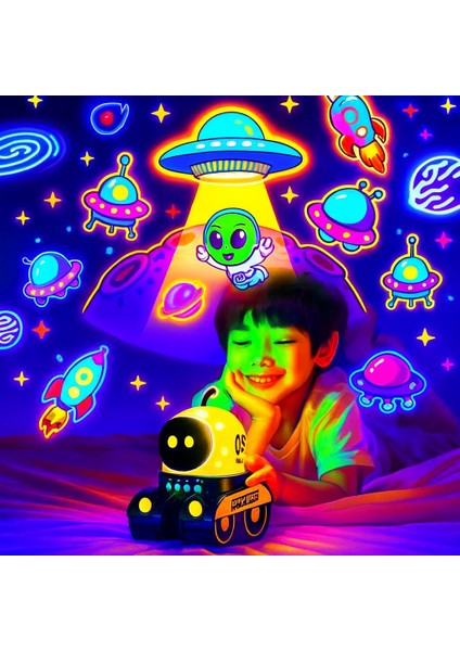 WH-E03 Müzikli LED Robot Gece Lambası 🎶 | Bluetooth Hoparlör + Projeksiyon + Değiştirilebilir Slayt | Çocuk Odası Işıklı Ninni & Gece Projektörü