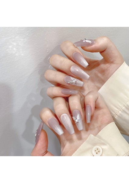 Tekrar Kullanılabilir El Yapımı Protez Takma Tırnak TT1127 - Kristal Kelebek - 10'lu