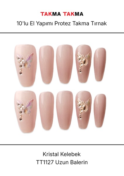 Tekrar Kullanılabilir El Yapımı Protez Takma Tırnak TT1127 - Kristal Kelebek - 10'lu fiyatları