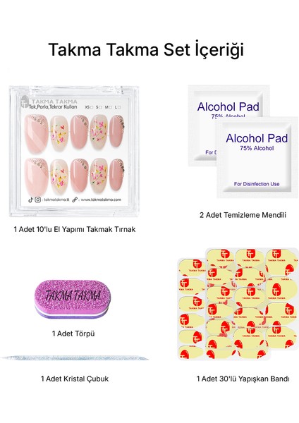 10'lu Pembe Kısa Oval TT1133 Tekrar Kullanılabilir El Yapımı Protez Takma Tırnak - Pembe-M