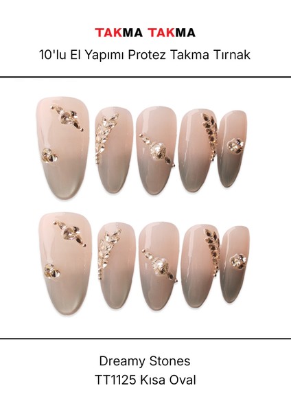 Tekrar Kullanılabilir El Yapımı Protez Takma Tırnak TT1125 - Dreamy Stones - 10'lu modelleri